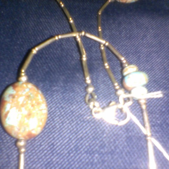 African Turquoise / Sterling Silver 20" Necklace / Earrings - Picture 5 of 7